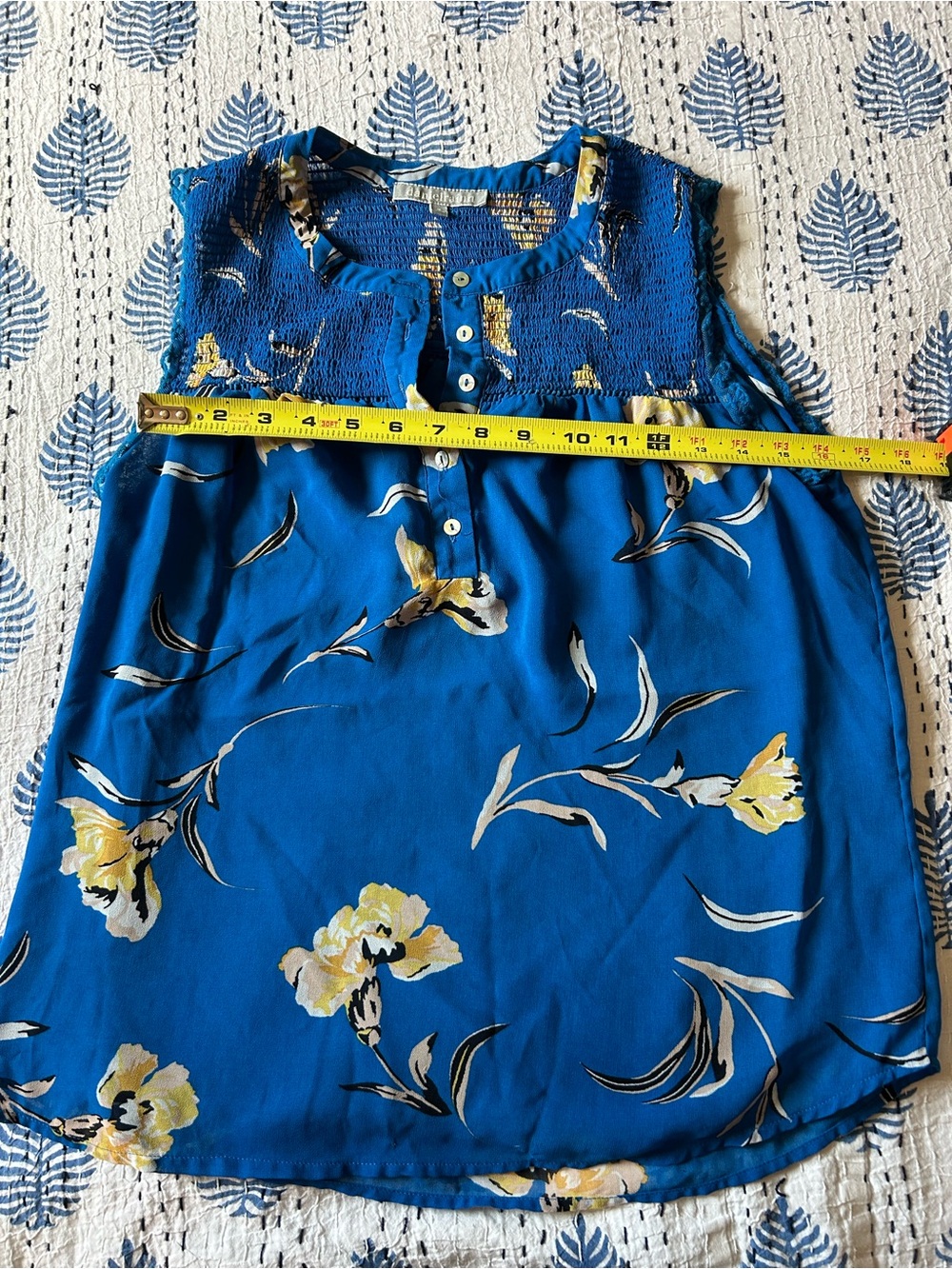 Blue Floral Sleeveless Top